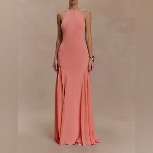 NWT! MESHKI Soleil Knit & Mesh Halter Maxi Dress - Coral